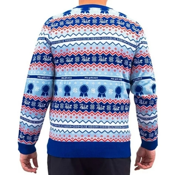Pabst Blue Ribbon "PBR" Fair Isle Ugly Christmas Sweater Size Medium - Picture 3 of 8